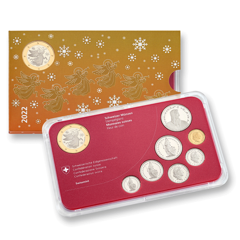 スイス 2022年 クリスマスコインセット 記念メダル入通常貨7種セット