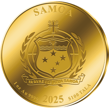 サモア 2024年 サムライ 10ドルカラー銀貨金メッキ付