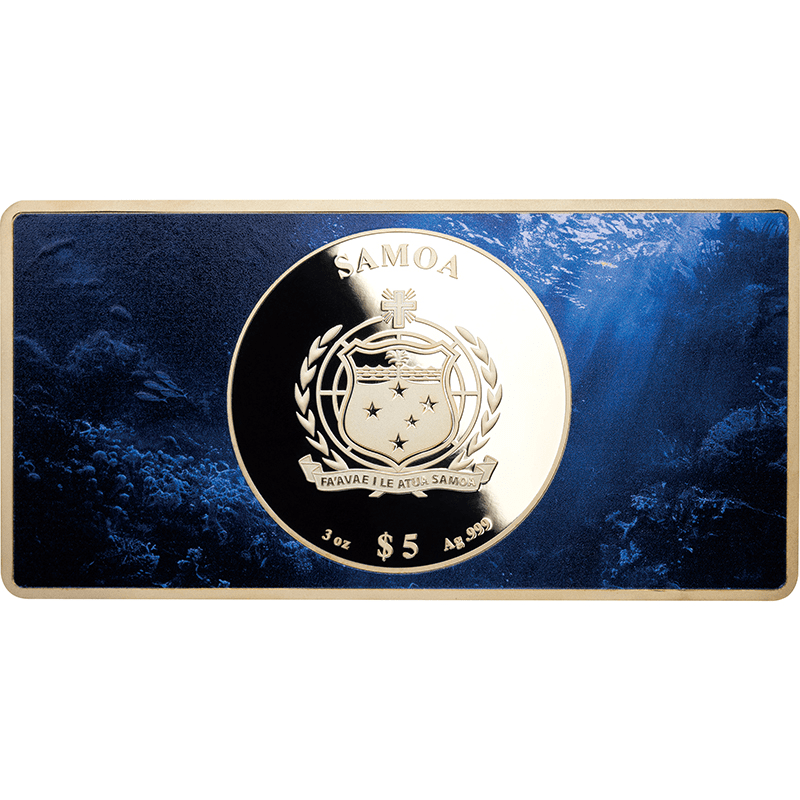 サモア 夜の海へようこそ 5ドルカラー長方形銀貨金メッキ付 プルーフ
