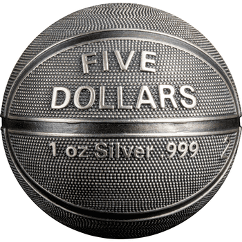 サモア 2021年 バスケットボール 5ドルカラー銀貨 アンティーク仕上げ