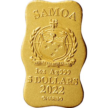 サモア 2022年 ハリボー・ゴールドベア誕生100周年 5ドル金メッキ銀貨 プルーフライク