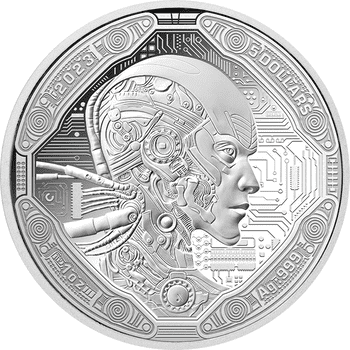＜世界初！AIが両面をデザイン＞ サモア 2023年 AIサイボーグ 5ドル銀貨 プルーフライク