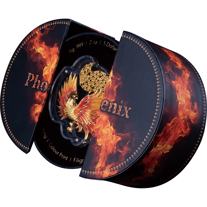 サモア 2025年 銀線細工のフェニックス 5ドルカラー金メッキ銀貨