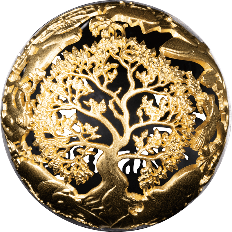 サモア 2025年 自然とテクノロジー 5ドル銀貨金メッキ付