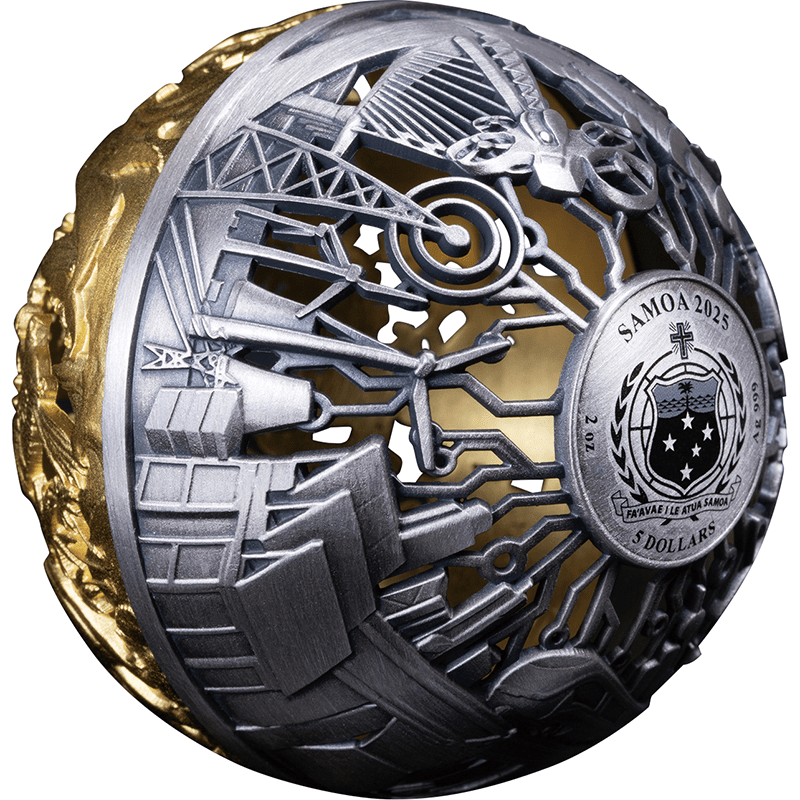 サモア 2025年 自然とテクノロジー 5ドル銀貨金メッキ付