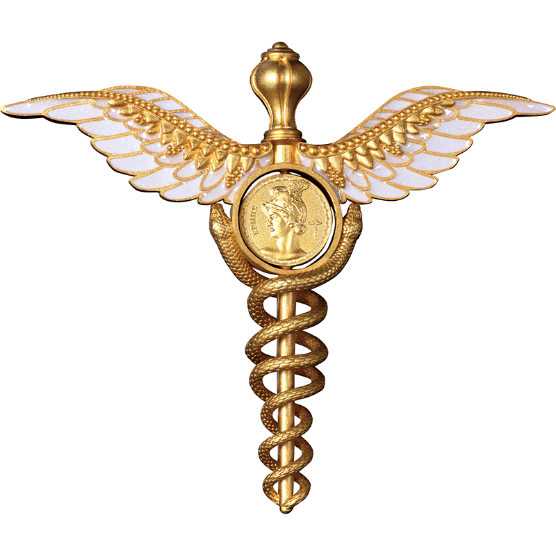 サモア 2025年 ヘルメスの杖 カドゥケウス 5ドル金メッキ銀貨エナメル