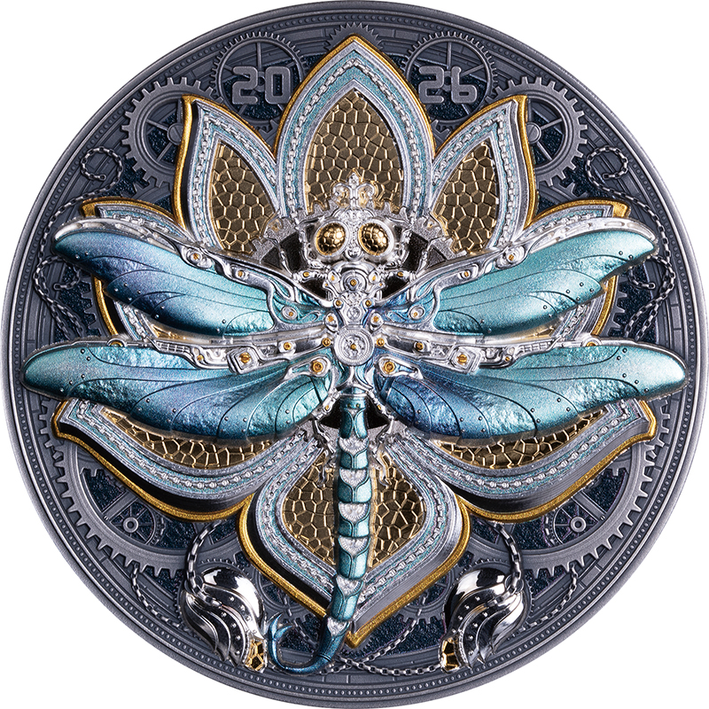 サモア 2026年 スチームビースト 華麗なトンボ 10ドルカラー銀貨