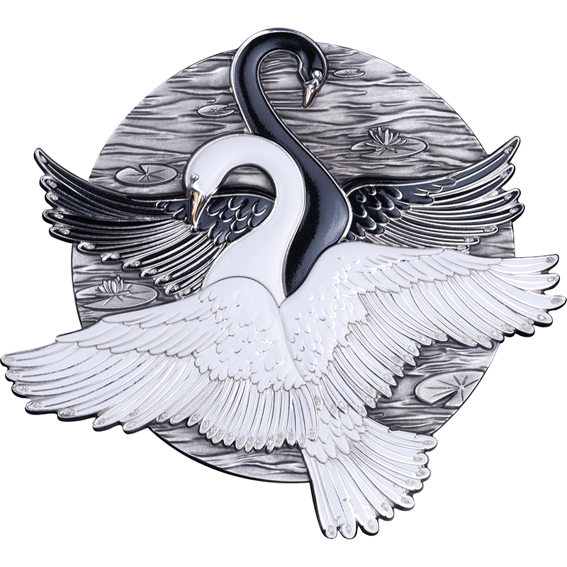 サモア 2026年 白鳥と黒鳥 10ドルカラー銀貨金メッキ・エナメル