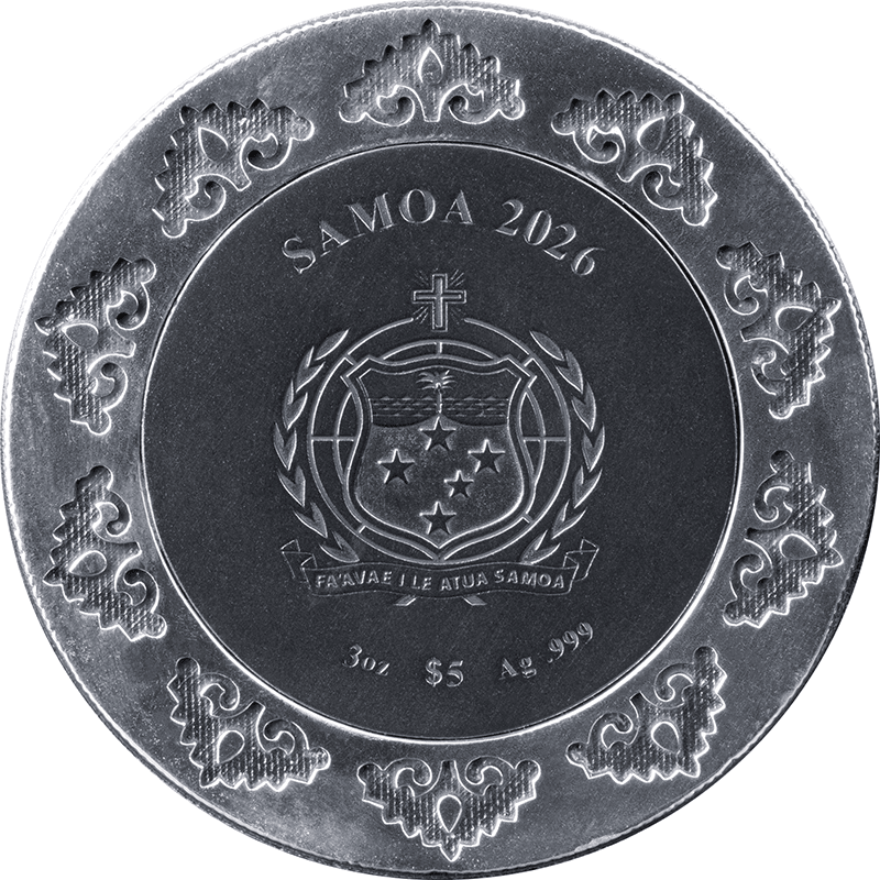サモア 2026年 菩提樹 ブッダ 5ドル銀貨金メッキ・ジェムストーン付
