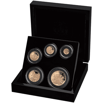 セントヘレナ 2023年 国王チャールズ3世戴冠記念 ソブリン金貨コレクション 金貨5種セット（1/4、 1/2、 1、 2、 5ソブリン金貨） プルーフ