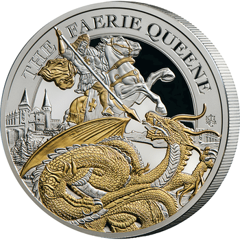 セントヘレナ 2024年 妖精の女王コレクション レッドクロスとドラゴン 2ポンド銀貨金メッキ付 2オンス プルーフ
