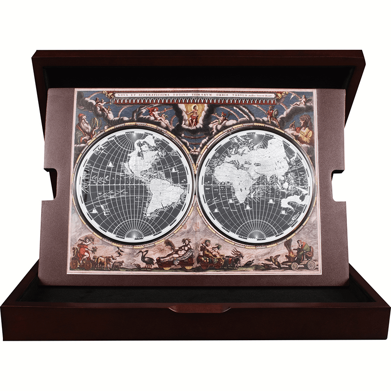 供給元問合わせ】ソロモン諸島 2025年 歴史的な世界地図 10ドル銀貨2種