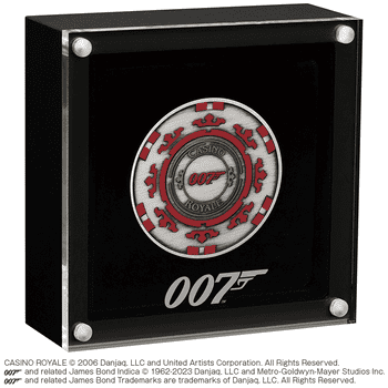 ツバル 2023年 ジェームズ・ボンド 『007/カジノ・ロワイヤル』 カジノチップ 1ドルカラー銀貨 アンティーク仕上げ