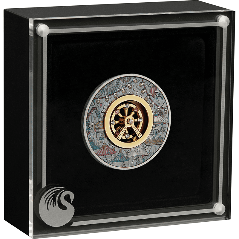 ツバル 2025年 観覧車 2ドルカラー銀貨金メッキ・スワロフスキー