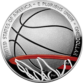 アメリカ 2020年 バスケットボール殿堂60周年 1ドルドーム型カラー銀貨 プルーフ