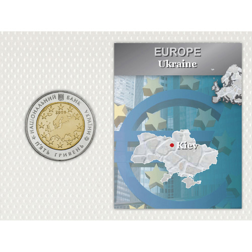 ウクライナ 2009年 欧州評議会60周年 5フリヴニャバイメタル貨 未使用