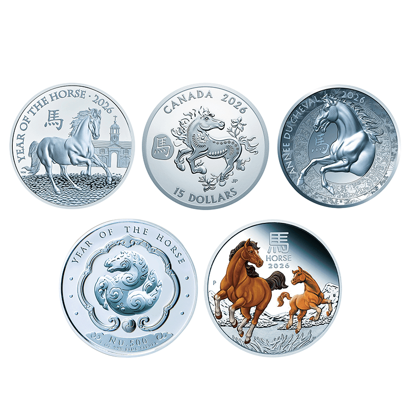 J＞ 各国 2026年 午年馬図記念コイン 銀貨5種セット プルーフ