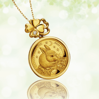 クック諸島 2021年 幸せのうさぎと四つ葉のクローバー金貨 純金コイン宝飾ペンダント 10ドル金貨 プルーフ
