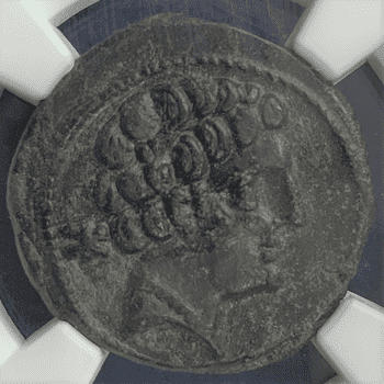 ●一点モノ● スペイン ボルスカン（オスカ）   150-100BC 男性頭像／ペガサス 銅貨 NGC AU (Strike: 5/5; Surface: 3/5)