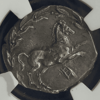 ●一点モノ● シチリア･アクラガス 213-211BC頃 肖像 1/2シェケル銀貨 NGC Ch AU (Strike: 4/5; Surface: 5/5)