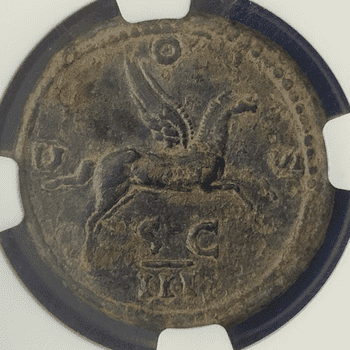 ●一点モノ● ローマ帝国 AD117-138 ハドリアヌス帝像／ペガサス デュポンディウス銅貨 NGC Ch VF (Strike: 5/5; Surface: 3/5)