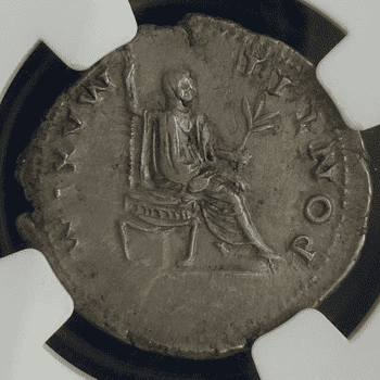 ●一点モノ● ローマ帝国 AD69-79 ウェスパシアヌス帝／ウェスパシアヌス帝座像 デナリウス銀貨 NGC Ch VF