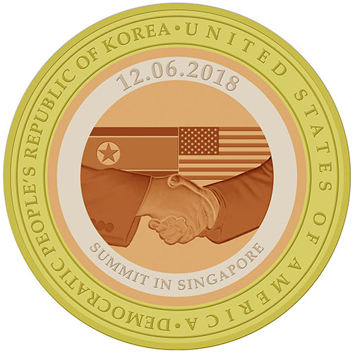 シンガポール 2018年 米朝首脳会談記念 複合カラー ピエフォーメダル プルーフ NGC PF-70