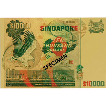 シンガポール 2021年 10000ドル紙幣レプリカ 鳥シリーズ 10000ドル金製カラー紙幣レプリカカプセル・ケース入★