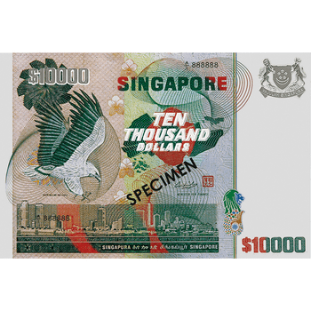 シンガポール 2021年 10000ドル紙幣レプリカ 鳥シリーズ 10000ドル銀製カラー紙幣レプリカカプセル・ケース入★