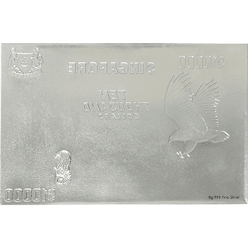 シンガポール 2021年 10000ドル紙幣レプリカ 鳥シリーズ 10000ドル銀製カラー紙幣レプリカカプセル・ケース入★