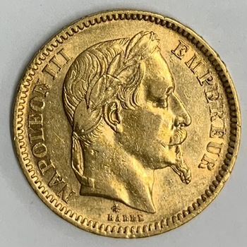 ●一点モノ● フランス 1862年AKM801 ナポレオン3世　月桂冠 20フラン金貨  美品