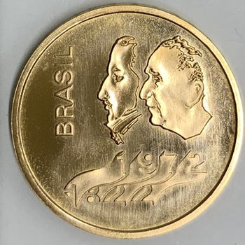 ●一点モノ● ブラジル 1972年KM584 独立150周年記念 300クルゼイロ金貨  未使用