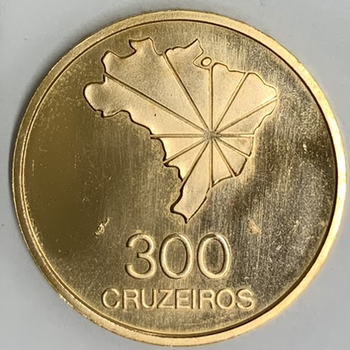 ●一点モノ● ブラジル 1972年KM584 独立150周年記念 300クルゼイロ金貨  未使用