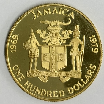 ●一点モノ● ジャマイカ 1979年KM82/Y53 チャールズ叙任10周年 100ドル金貨  プルーフ