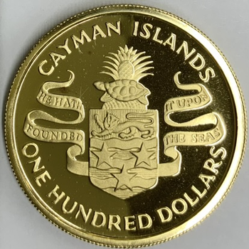 ●一点モノ● カイマン諸島 1974年KM11/Y11 チャーチル生誕100年記念 100ドル金貨  プルーフ
