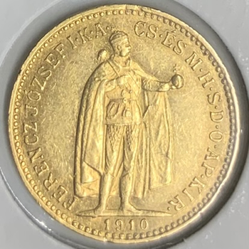 ●一点モノ● ハンガリー 1910年KM485/Y36 フランツ・ヨセフ立像 10コロナ金貨  極美