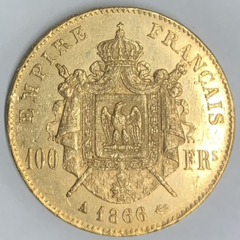 ●一点モノ● フランス 1866年AKM802.1 ナポレオン3世　月桂冠 100フラン金貨  美品