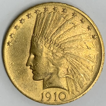 ●一点モノ● アメリカ 1910年インディアン頭像 モットー有 10ドル金貨  美／極美