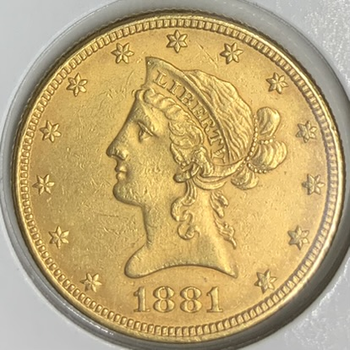 ●一点モノ● アメリカ 1881年KM102 女神頭像 10ドル金貨  極美