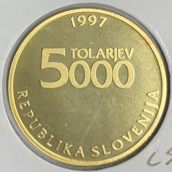 ●一点モノ● スロヴェニア 1997年KM40 ジグムント・ゾイス 5000トラリエフ金貨  プルーフ