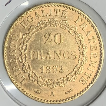 ●一点モノ● フランス 1895年AY55 エンゼル 20フラン金貨  美／極美