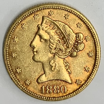 ●一点モノ● アメリカ 1880年KM101 女神頭像 5ドル金貨  美品