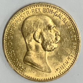 ●一点モノ● オーストリア 1909年KM2816 フランツ・ヨセフ 10コロナ金貨  極美/未