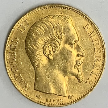 ●一点モノ● フランス 1857年AKM781 ナポレオン3世　無冠 20フラン金貨  極美