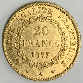 ●一点モノ● フランス 1877年Aエンゼル  20フラン金貨  極美