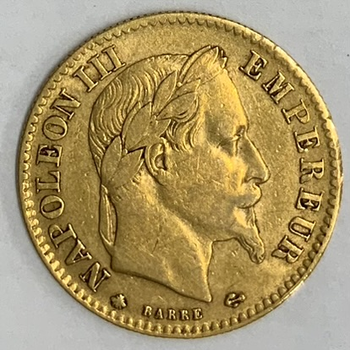 ●一点モノ● フランス 1864年AKM800.1 ナポレオン3世　月桂冠 10フラン金貨  美品