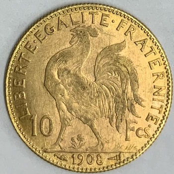 ●一点モノ● フランス 1908年KMｰ846 マリアンヌ　ルースター 20フラン金貨  極美/未