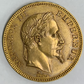 ●一点モノ● フランス 1869年AKMｰ802.1 ナポレオン3世　月桂冠 100フラン金貨  美品