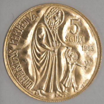 ●一点モノ● サンマリノ 1983年KM158/Y153 永遠の自由 女性と子供立像 5スクーディ金貨  未使用