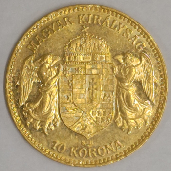 ●一点モノ● ハンガリー 1911年KM485/Y36 フランツ・ヨセフ立像 10コロナ金貨  極美